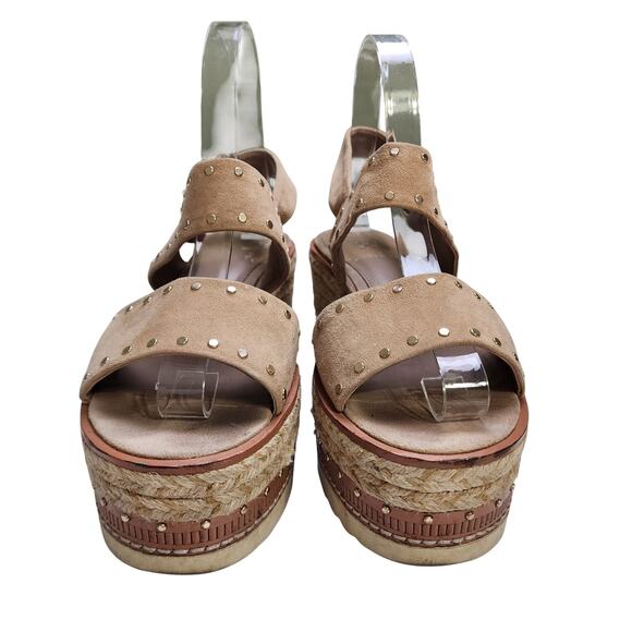 Vince Camuto Womens Marsa Platform Wedge Sandals Size 7.5 Tortilla Suede Studded - Picture 3 of 12
